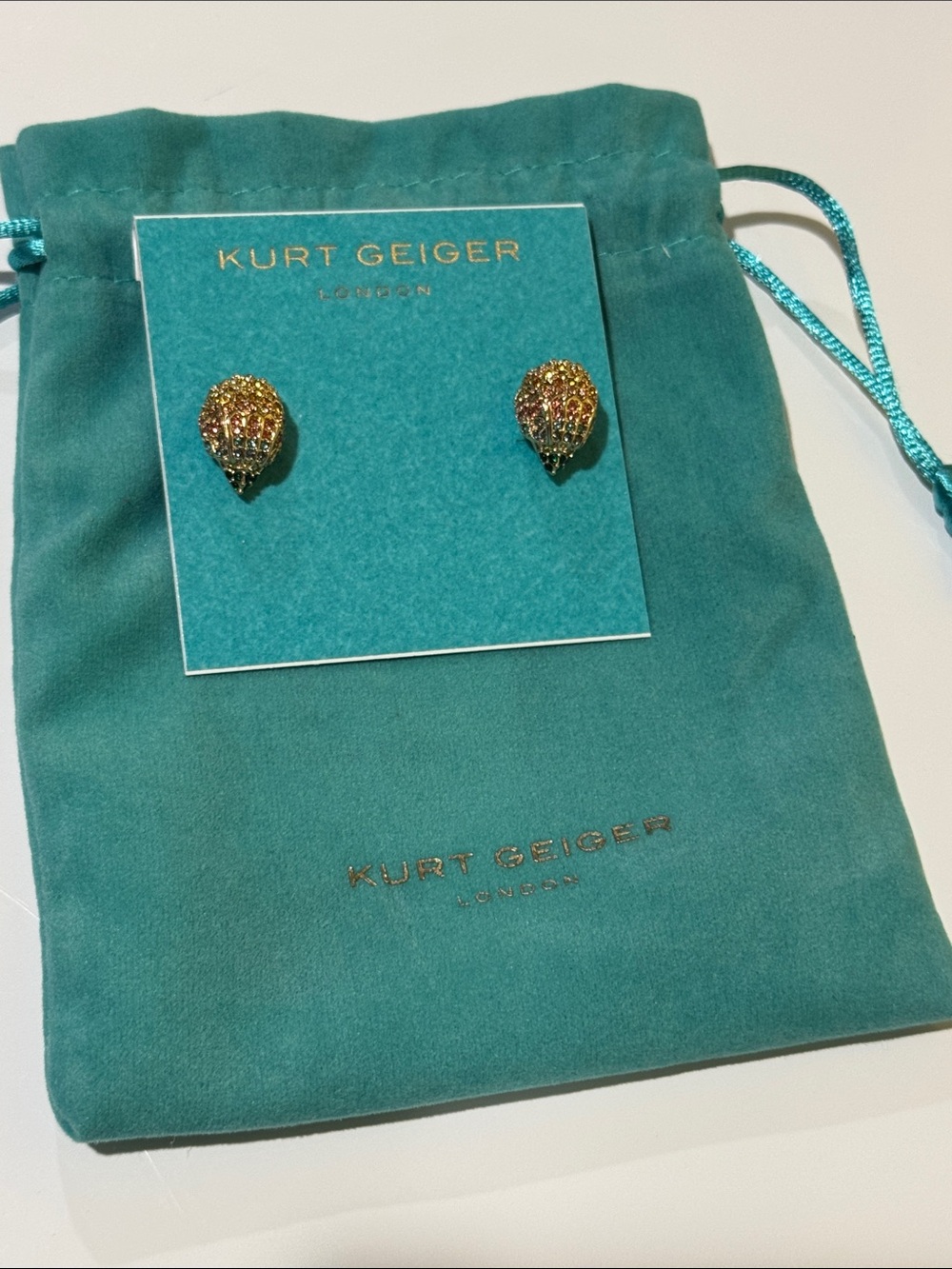 Kurt Geiger Gold and Multicolor Crystal Teardrop Stud Earrings